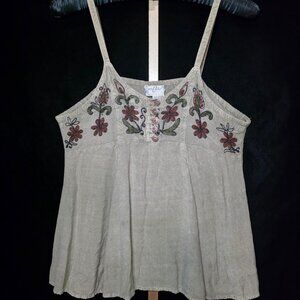 Tan-Chho Boho-Style Embroidered Tank Top XL Vtg